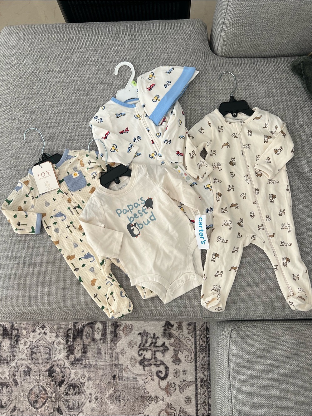 NEW 5 piece Bundle of Baby Boy Clothes Onesies Footies Organic Cars dinosaurs